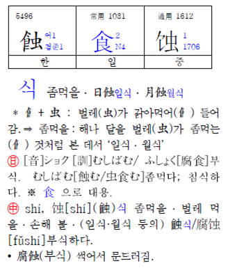 표제자 5496 蝕·食·蚀 (좀먹을 식) 본문 페이지